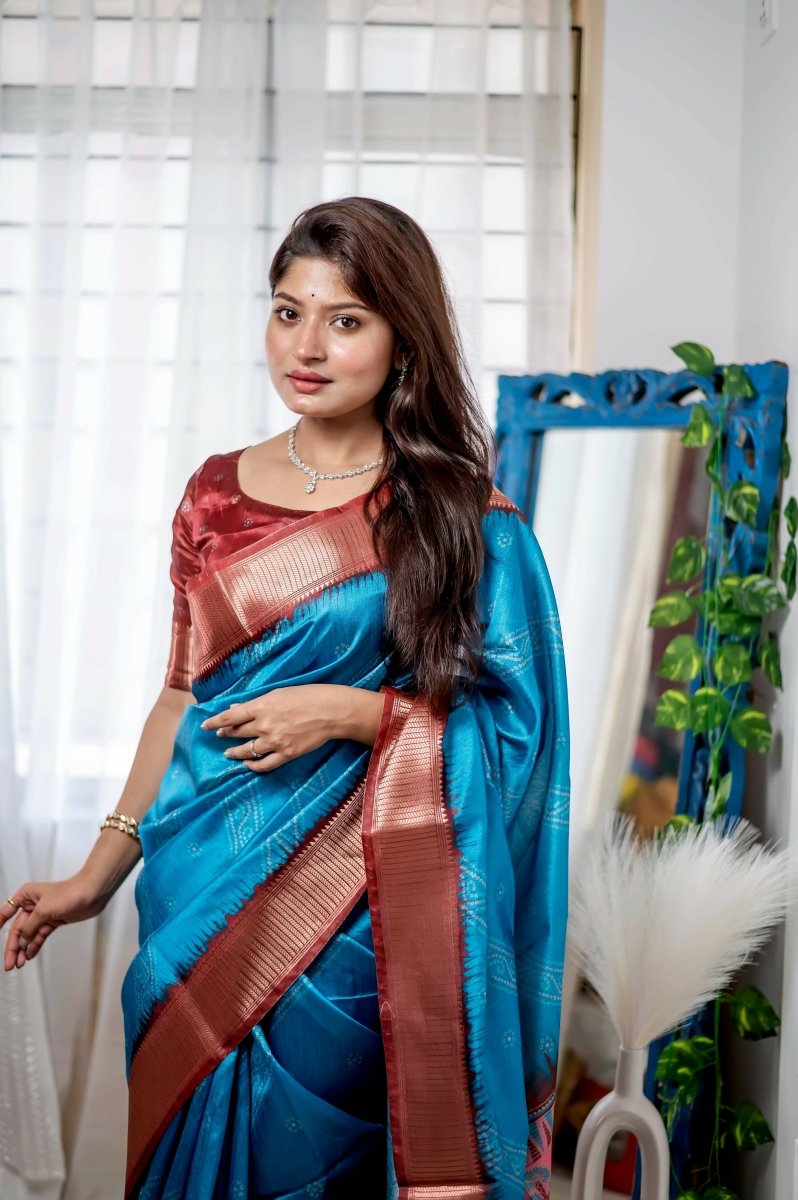 Aastha Fashion Turquoise Woven Soft Silk Saree with Blouse - Grab2buy