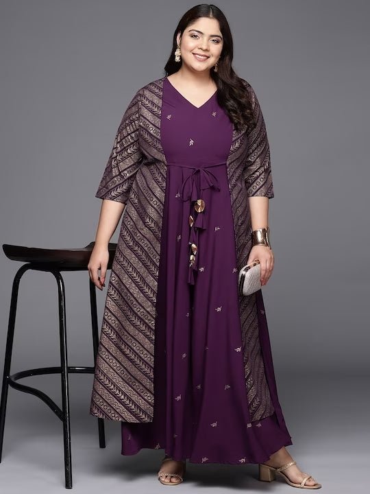 Ahalyaa Plus Size V-neck Maxi Ethnic Dress  Grab2Buy Ahalyaa Grab2Buy