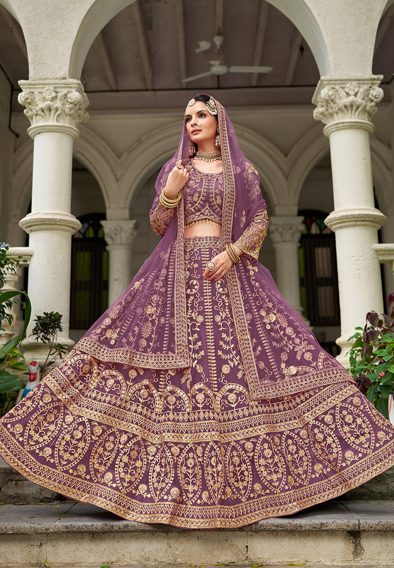 Monjolika Fashion Purple Butterfly Net Embroidered Work Stunning Lehenga For Wedding Season