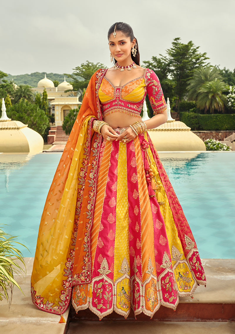 Monjolika Fashion Readymade Lehenga Choli Heavy Work Embroidered Silk In Multicolor