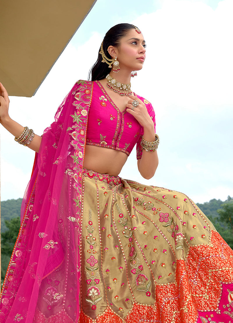 Monjolika Fashion Multicolor Designer Embroidered Work Fancy Silk Wedding Lehenga Choli