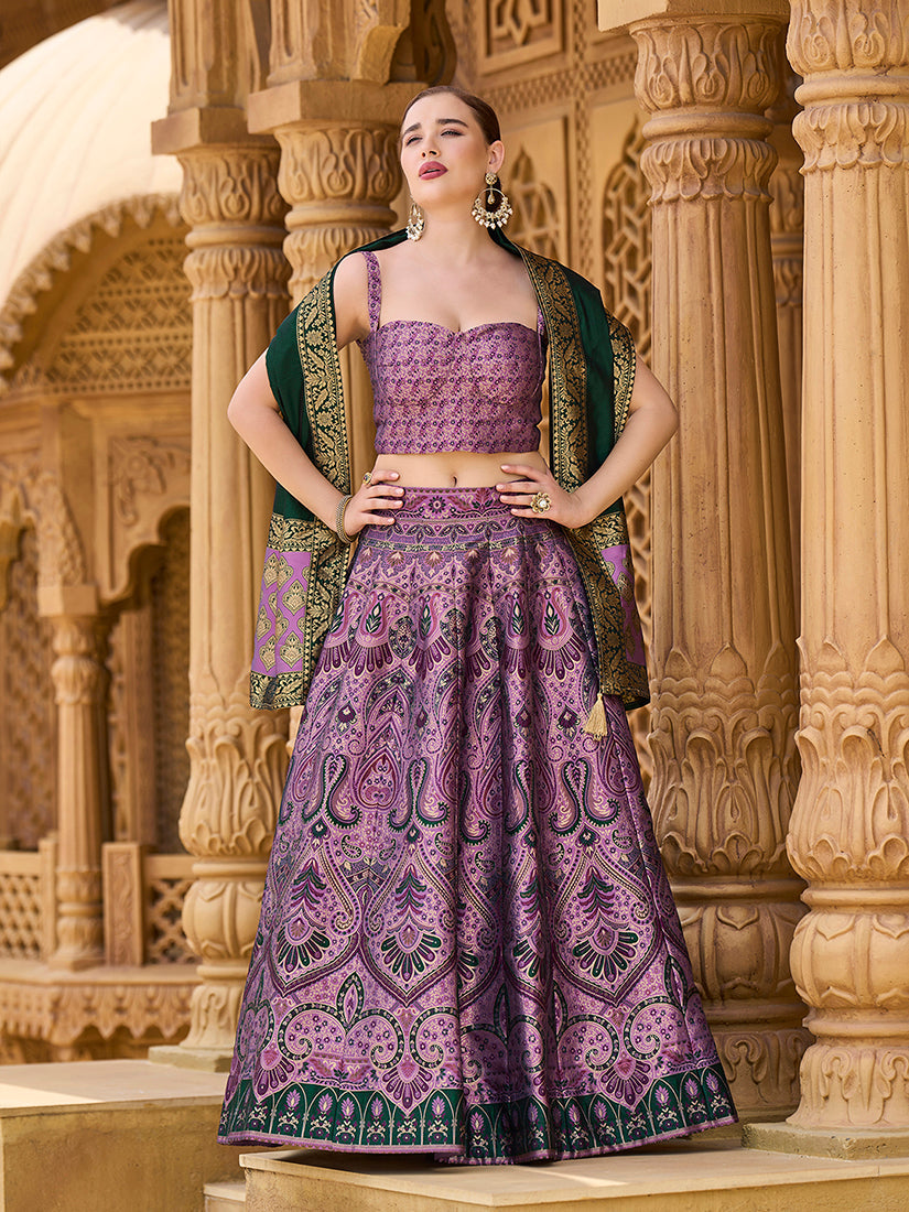 Monjolika Fashion Thread Work Jacquard Silk In Purple Lehenga Choli
