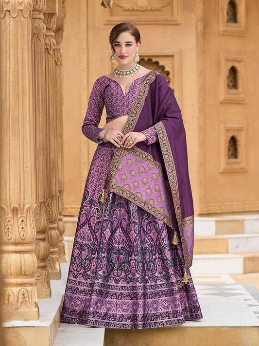 Monjolika Fashion Lavender Kanjivaram Jacquard Designer Lehenga Choli For Ceremonial