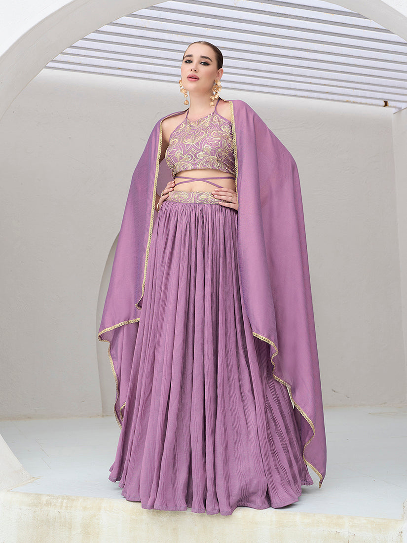 Monjolika Fashion Lavender Festive Look With Silk Crush Lehenga Choli