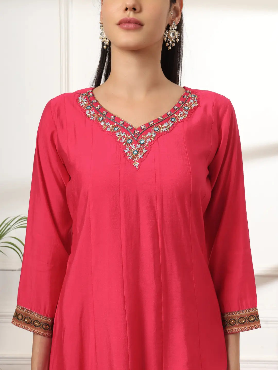 Yufta Pink Anarkali Silk Blend Kurta Set With Pant And Dupatta With Cotton Lining 