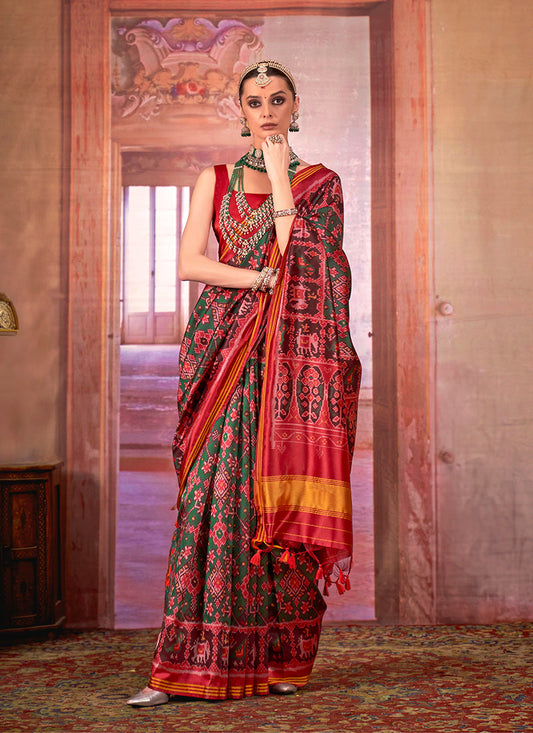 Monjolika Fashion Multi Colour Patola Print Silk Blend Trendy Saree