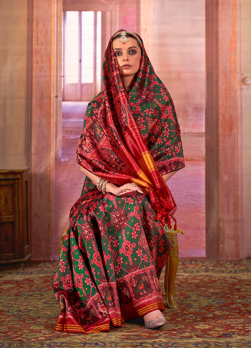 Monjolika Fashion Multi Colour Patola Print Silk Blend Trendy Saree