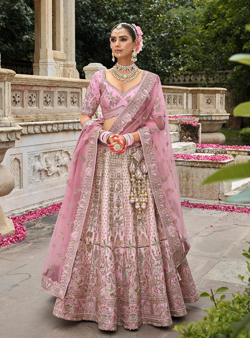 Monjolika Fashion Light Pink Khatli Embroidered Silk Blend Bridal Lehenga Choli | Grab2Buy