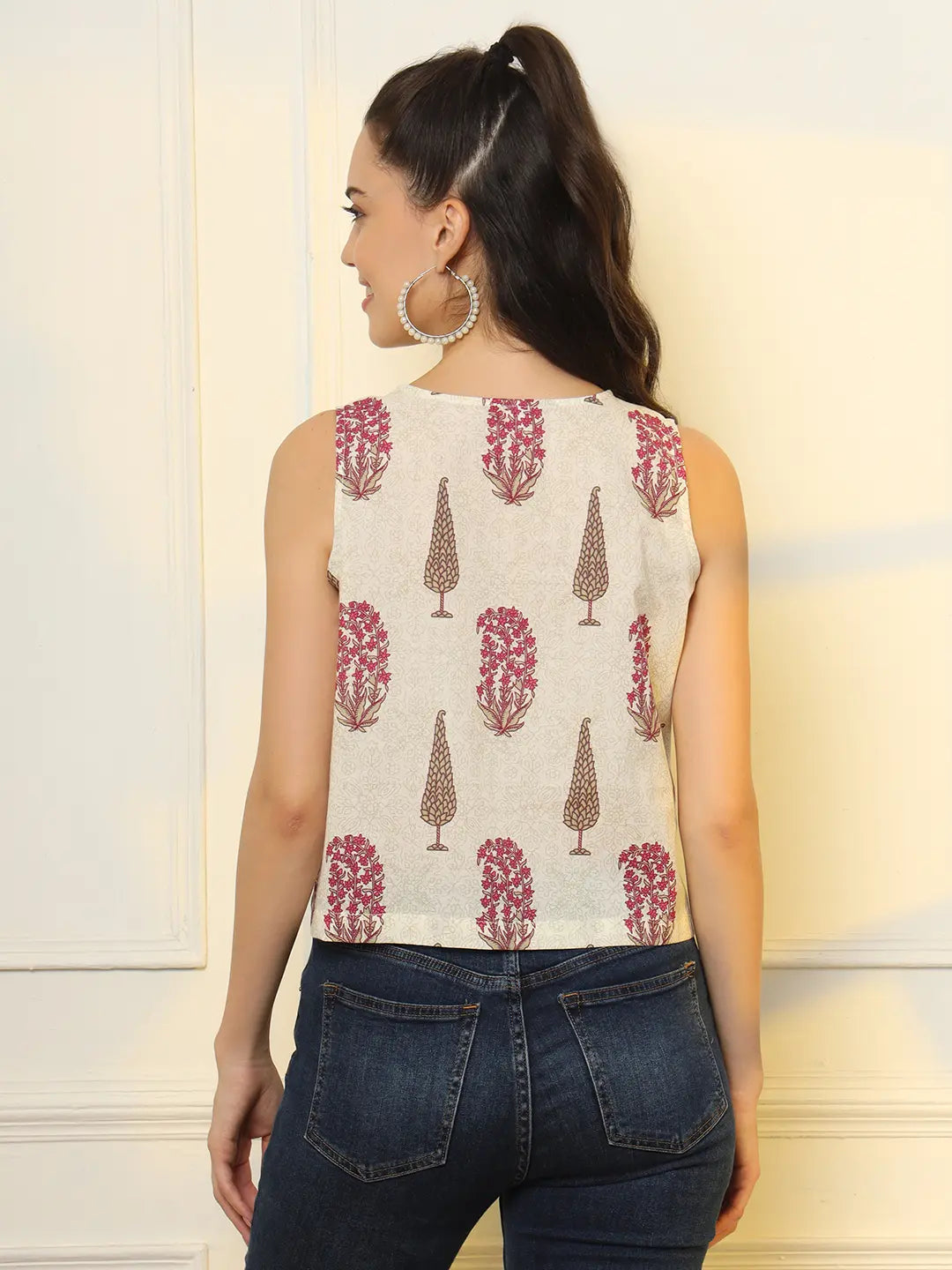 Yufta White And Pink Cotton Sleeve Less Wrap Top  Grab2Buy Yufta Grab2Buy