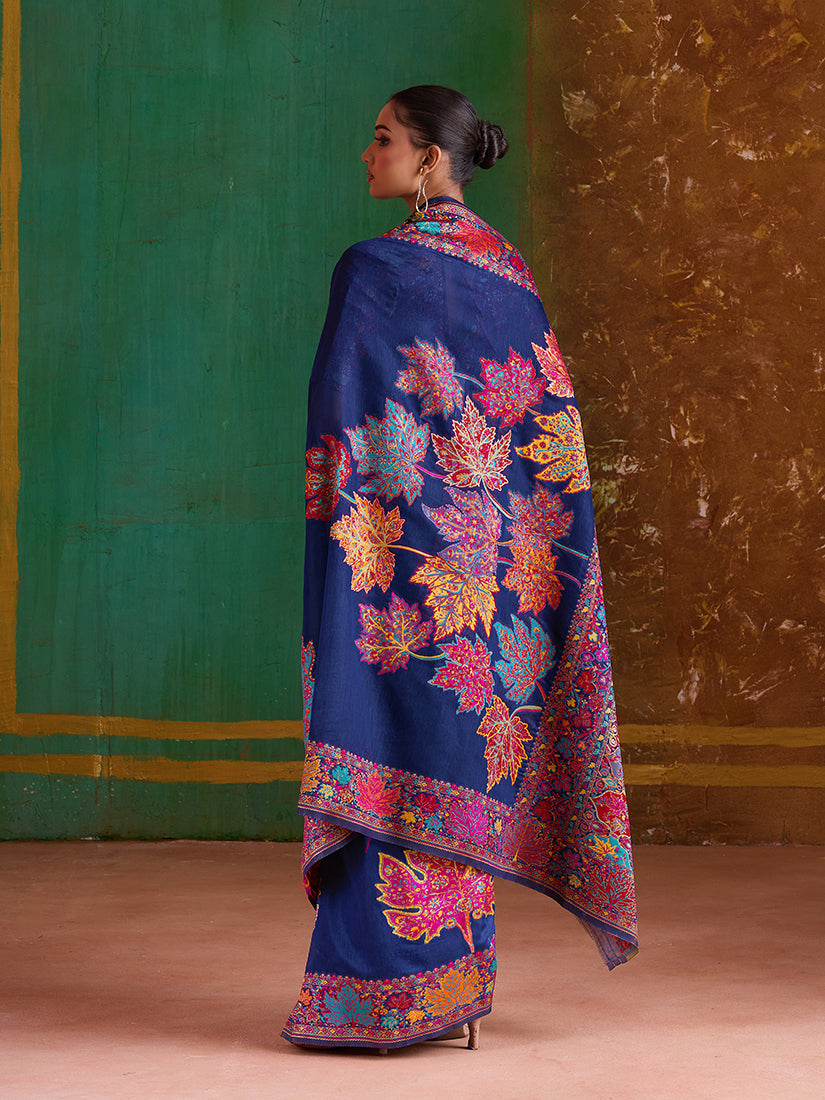 Monjolika Fashion Navy Blue Cotton Blend Weaving Contemporary Saree