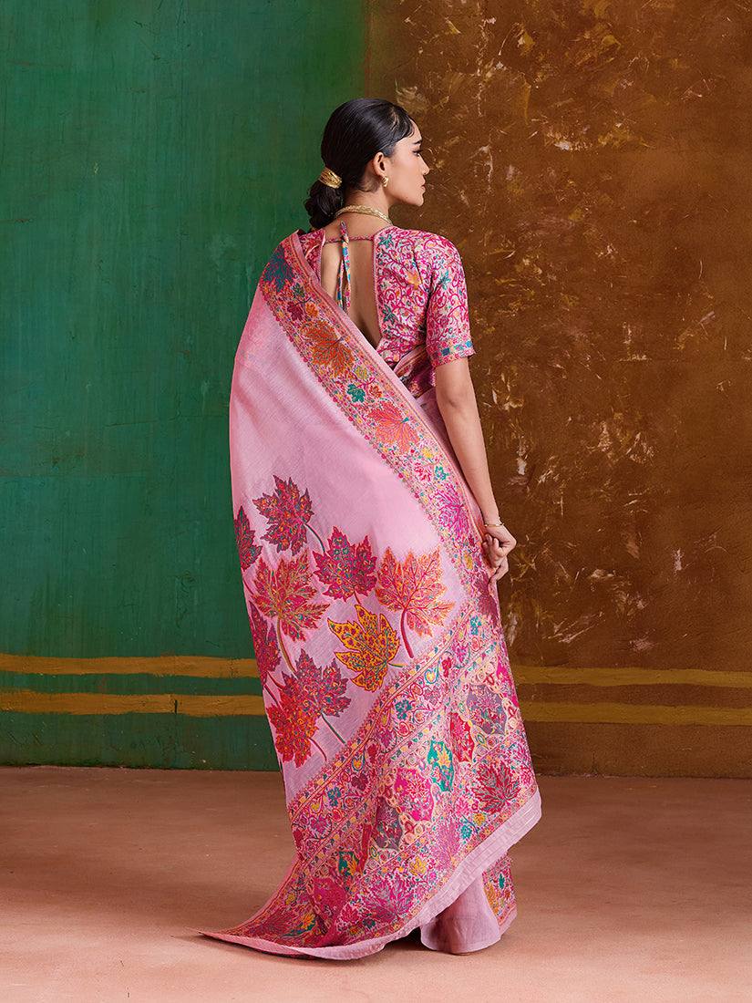 Monjolika Fashion Pink Cotton Blend Weaving Contemporary Saree