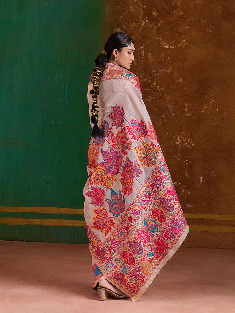 Monjolika Fashion Cream Cotton Blend Weaving Contemporary Saree