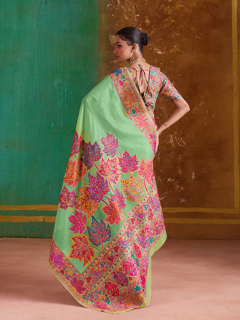 Monjolika Fashion Light Green Cotton Blend Weaving Contemporary Saree