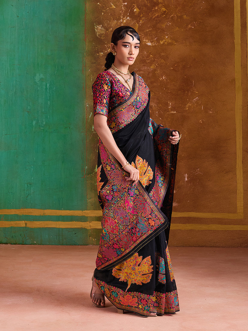 Monjolika Fashion Black Cotton Blend Weaving Contemporary Saree