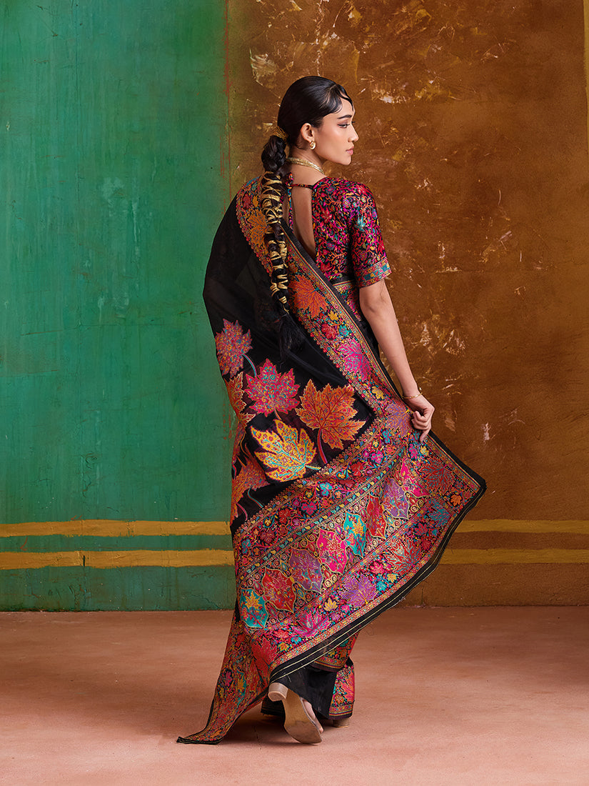 Monjolika Fashion Black Cotton Blend Weaving Contemporary Saree