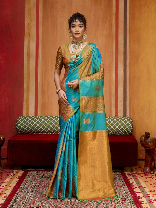 Monjolika Fashion Multi Colour Handloom Silk Blend Contemporary Saree With Weaving Work