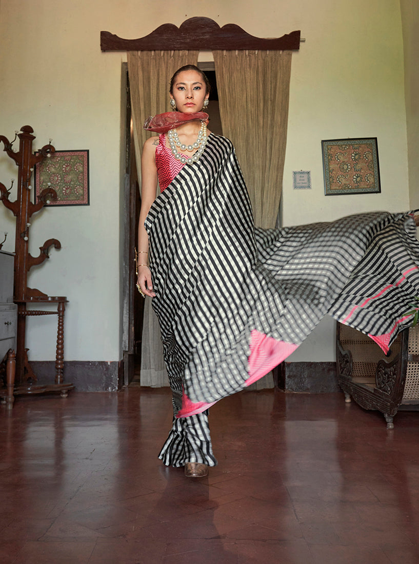 Monjolika Fashion Satin Printed Multicolor Casual Saree