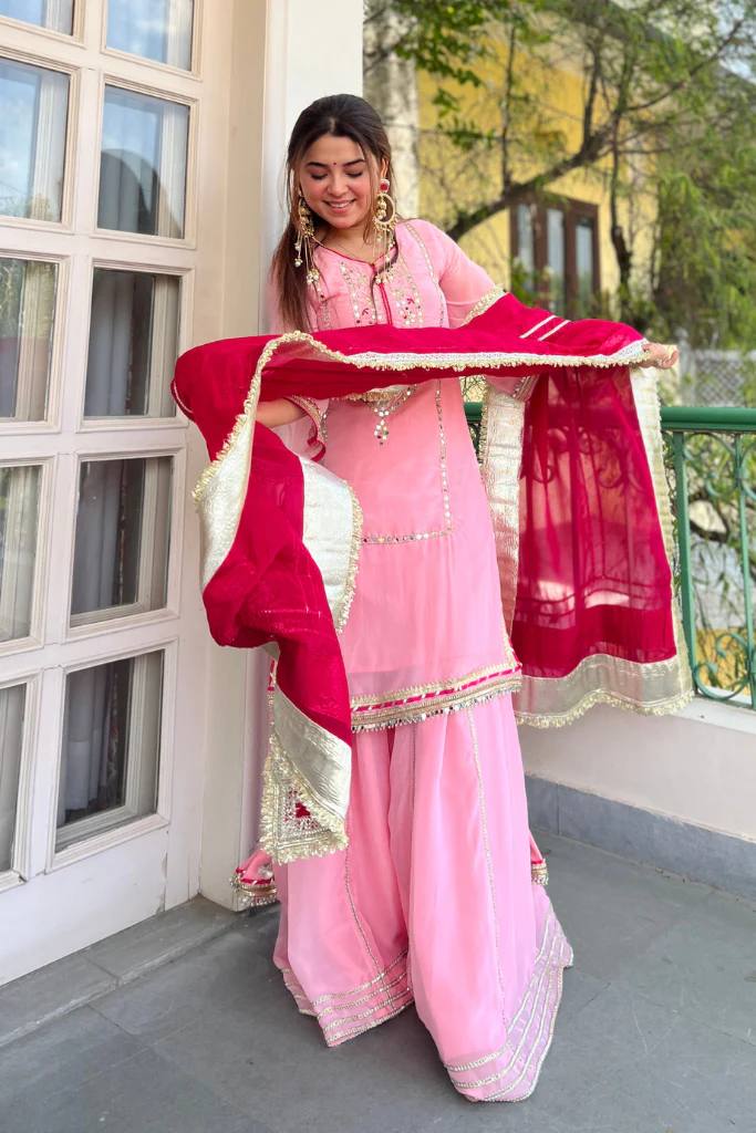 Yash Enterprise Pink Organza Silk Party Wear Embroidery Sharara Suit Set  Grab2Buy Yash Enterprise Grab2Buy