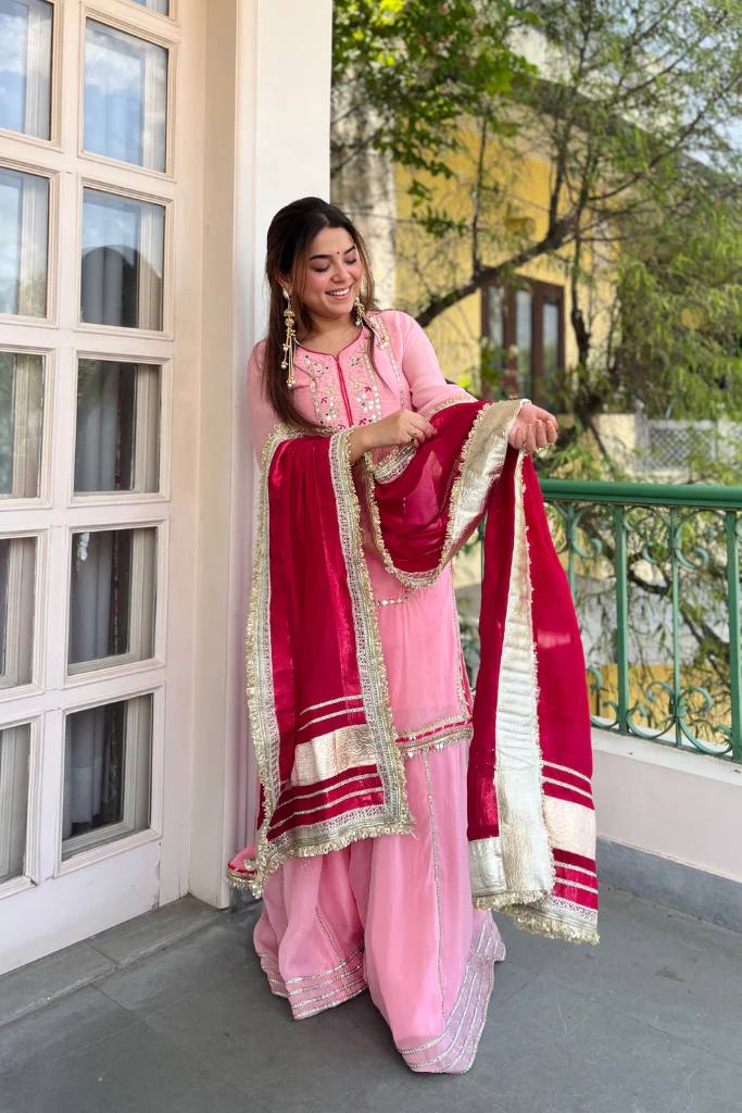 Yash Enterprise Pink Organza Silk Party Wear Embroidery Sharara Suit Set  Grab2Buy Yash Enterprise Grab2Buy