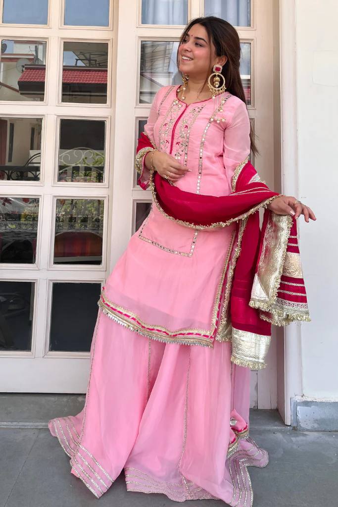 Yash Enterprise Pink Organza Silk Party Wear Embroidery Sharara Suit Set  Grab2Buy Yash Enterprise Grab2Buy