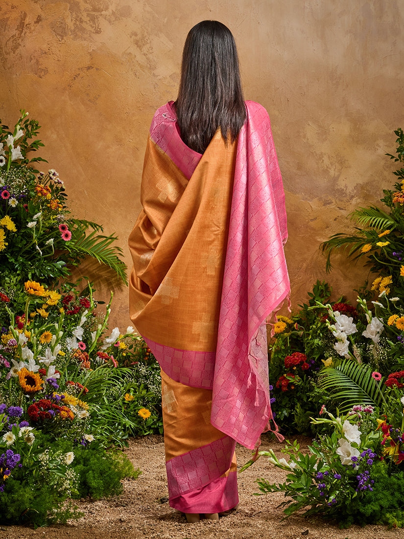 Monjolika Fashion Woven Work Silk Blend Rust Saree