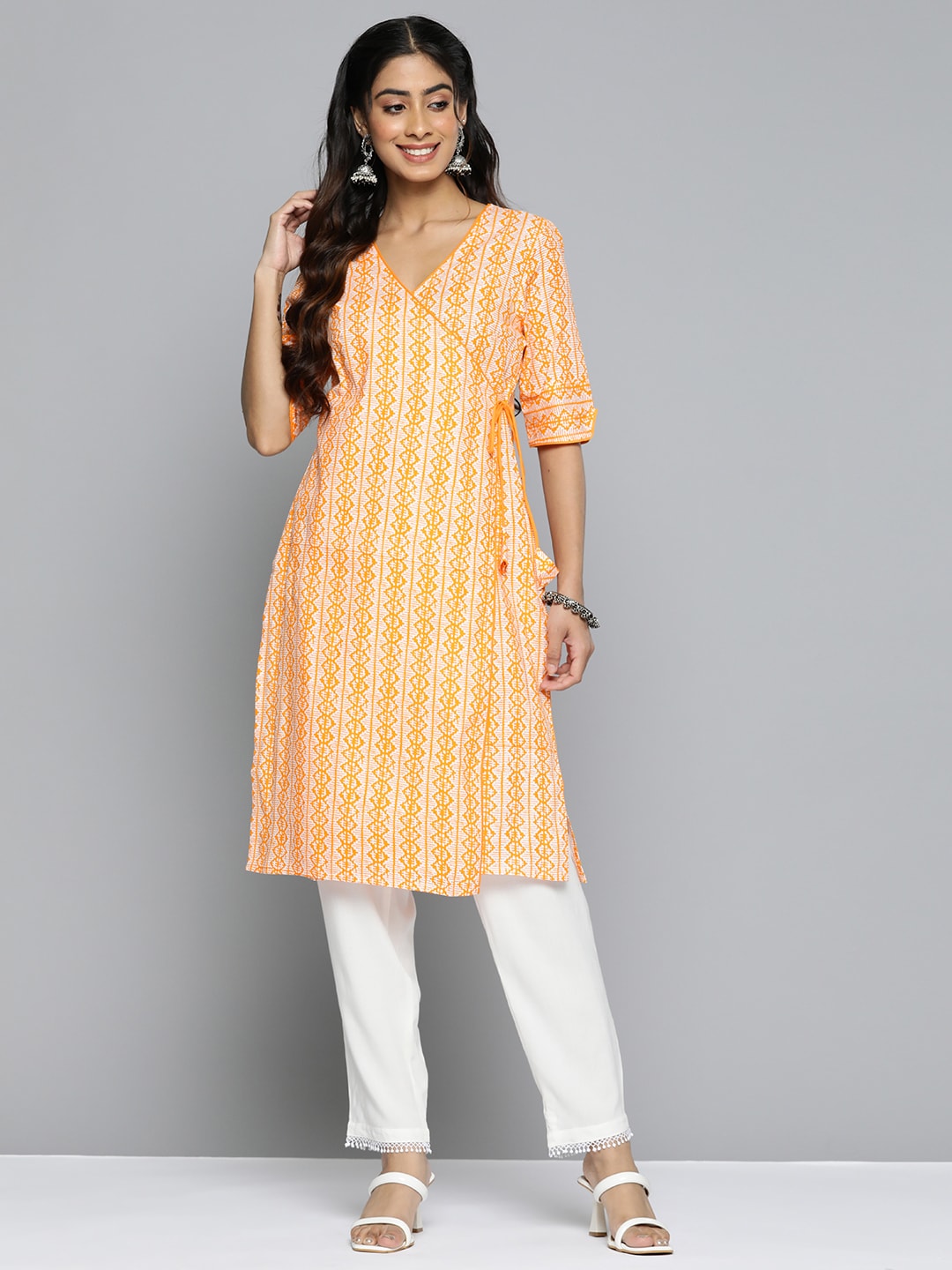 HERE&NOW Ethnic Motifs Printed Straight Angrakha Kurta