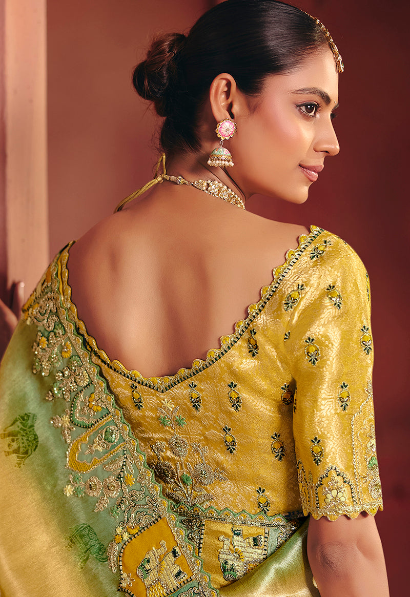 Monjolika Fashion Mustard Silk Blend Embroidered Saree