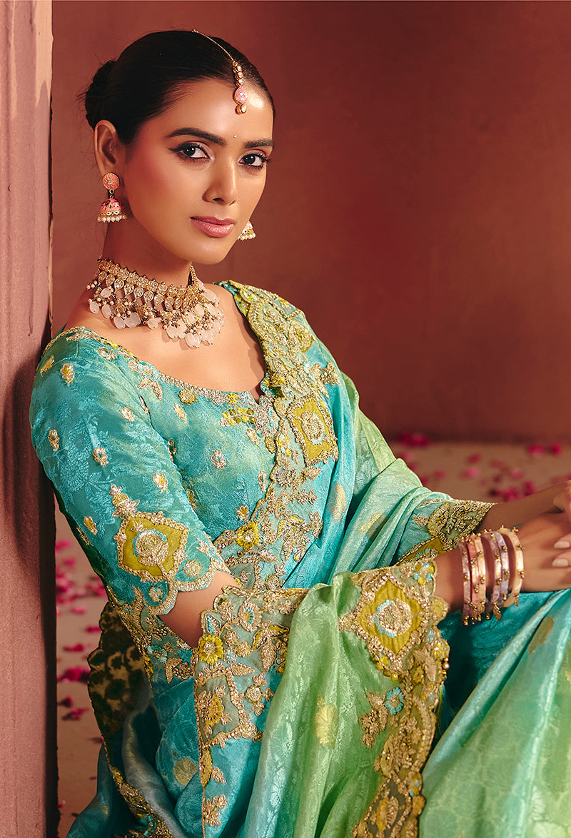 Monjolika Fashion Jacquard Multicolor Embroidered Wedding Saree