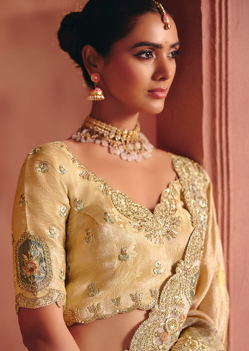 Monjolika Fashion Jacquard Multicolor Embroidered Wedding Saree