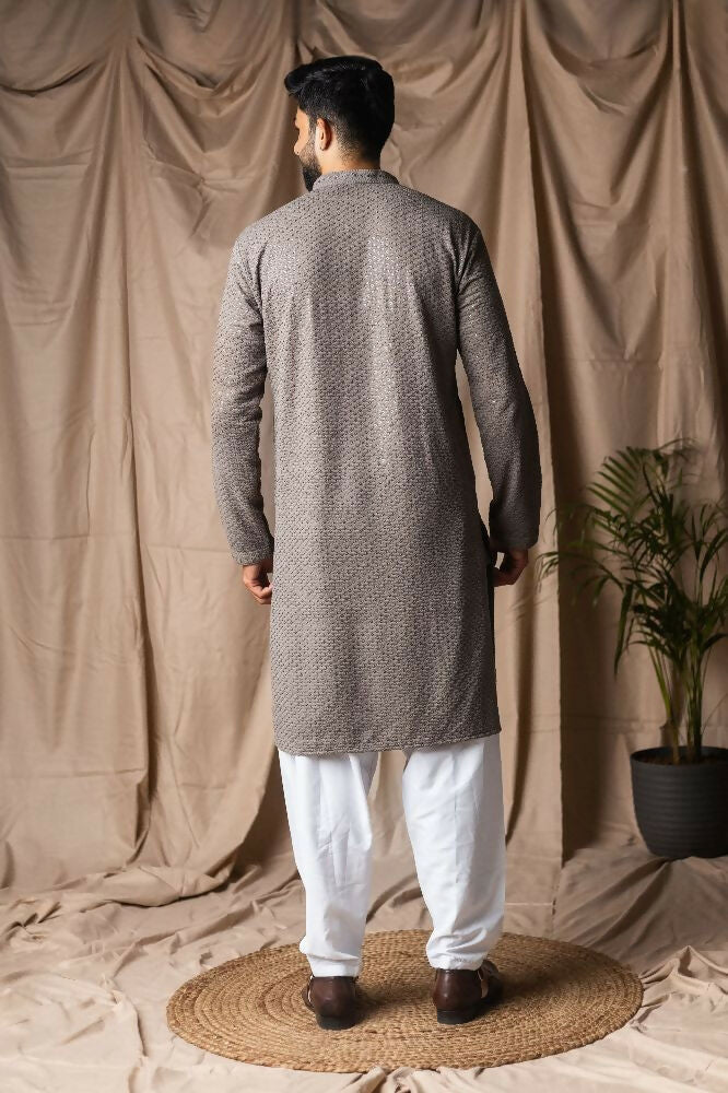 Grey Rayon Thread Embroidery Work Kurta Set - Mahotsav