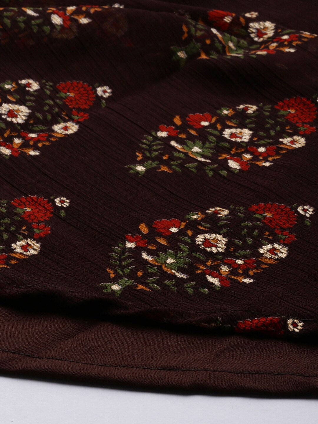 Souchii Women Brown & Red Floral Printed Block Print Kurta 