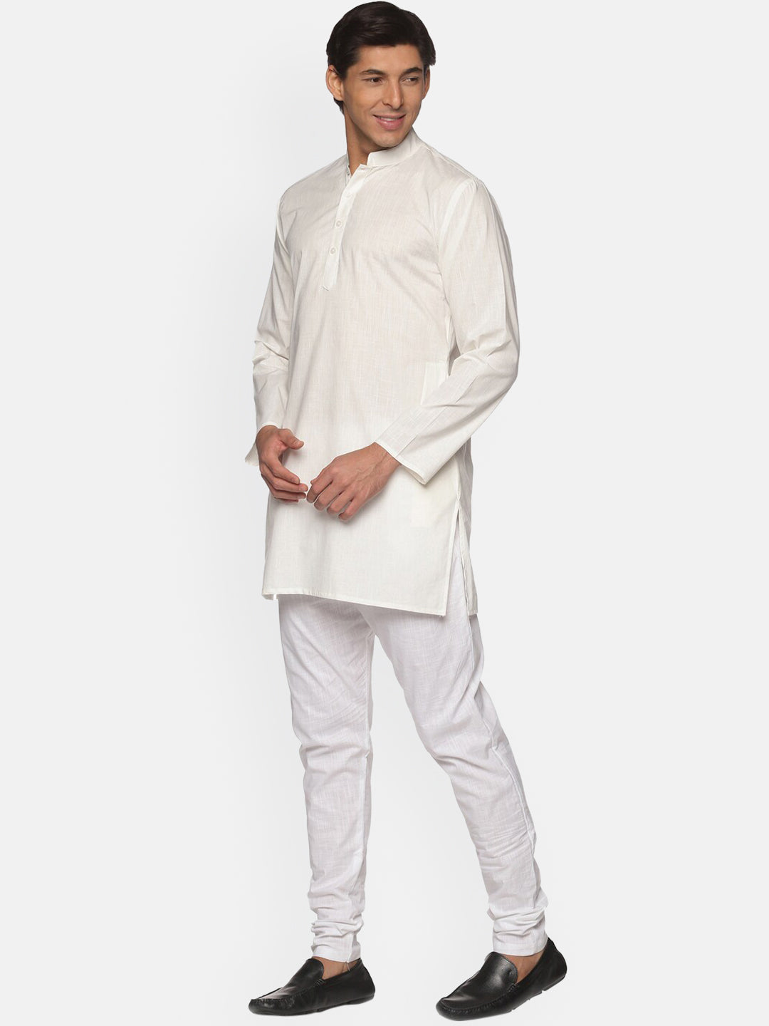 Sethukrishna Men Cream-Coloured Striped Pure Cotton Kurta with Pyjamas