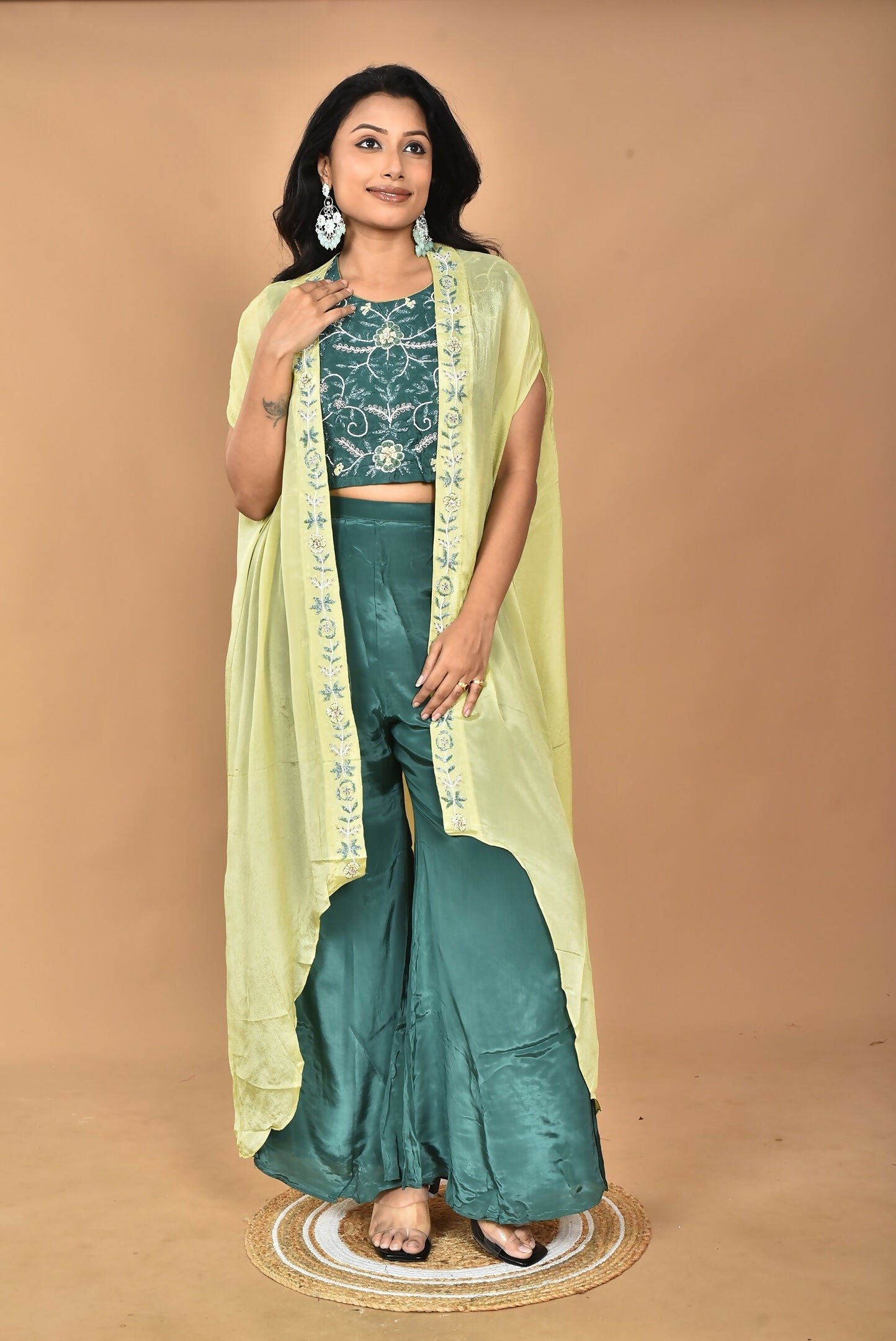Morchari Women Hand Embroidery Crop Top-Green 
