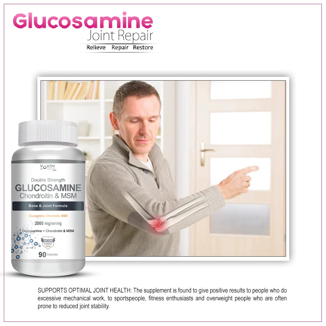Vokin Biotech Glucosamine 1000mg, MSM 500mg & Chondroitin 500mg Support Joint Pain & Joint Strength (Glucosamine)  Grab2Buy Vokin Biotech Grab2Buy