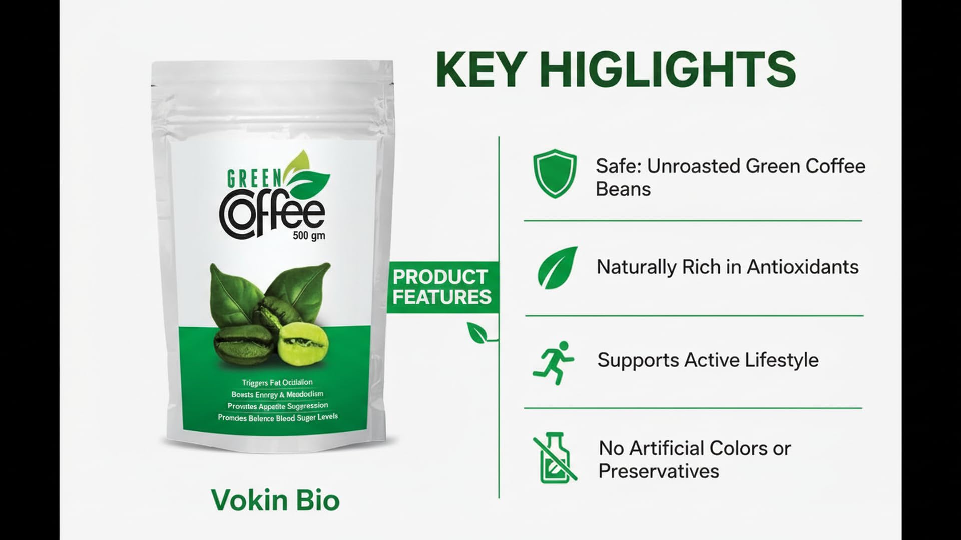 Vokin Biotech Organic Green Coffee Beans Unroasted Arabica Coffee Supports Weight Loss Management  Grab2Buy Vokin Biotech Grab2Buy