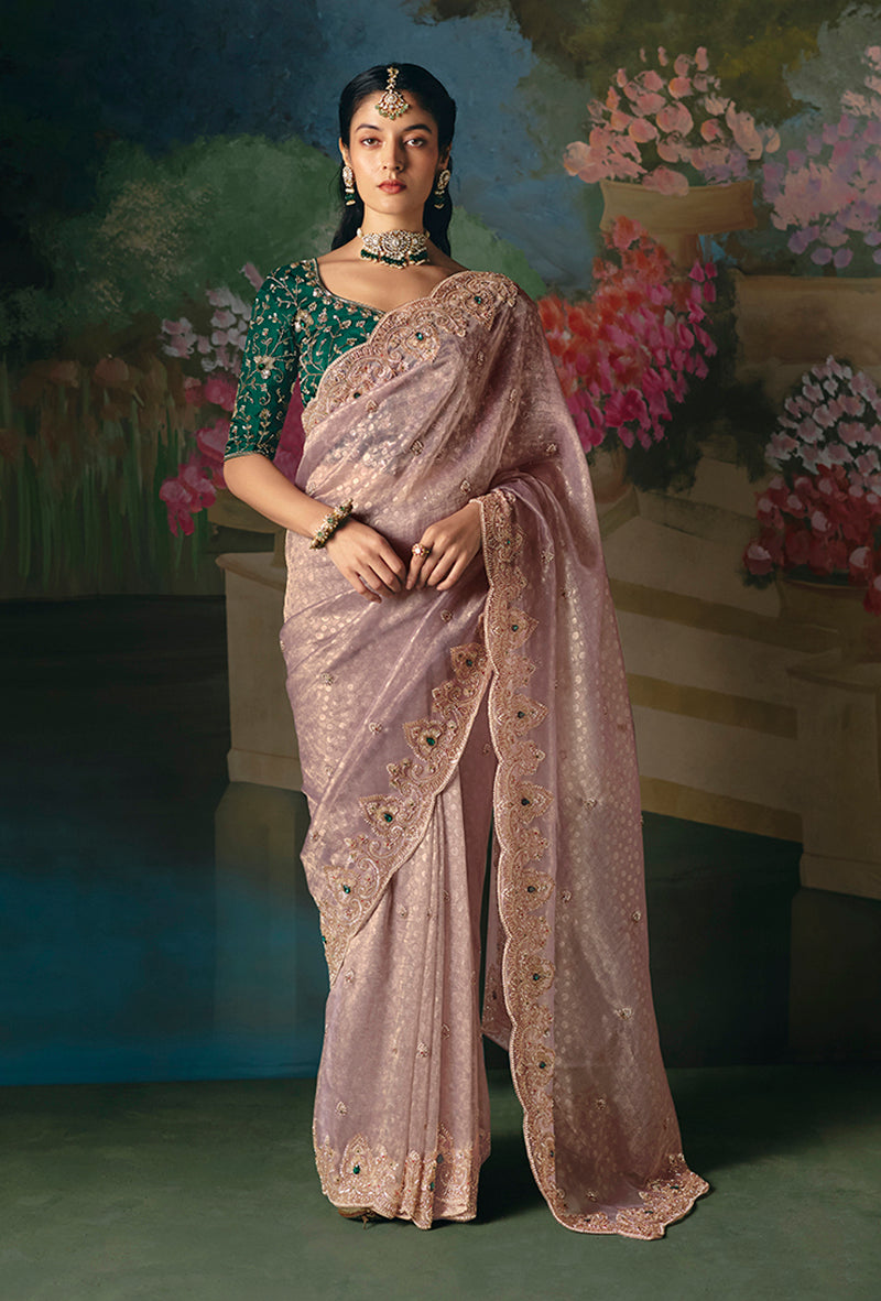 Monjolika Fashion Fancy Fabric Embroidered Saree in Dusty Pink