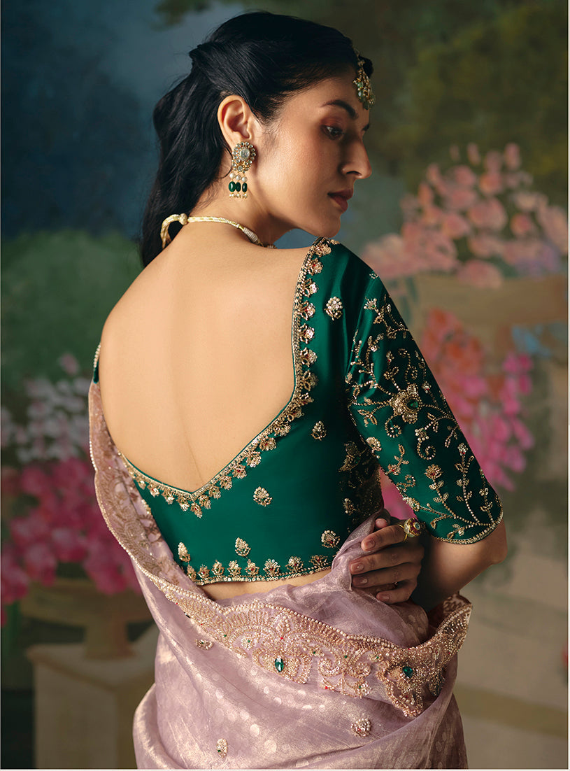 Monjolika Fashion Fancy Fabric Embroidered Saree in Dusty Pink