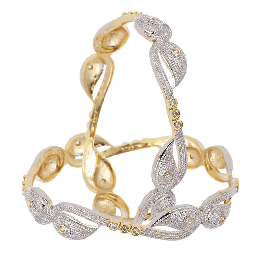 Gold-Polished Alloy Heart Shape American Diamond Studded Bangle Set - The Pari | Grab2Buy