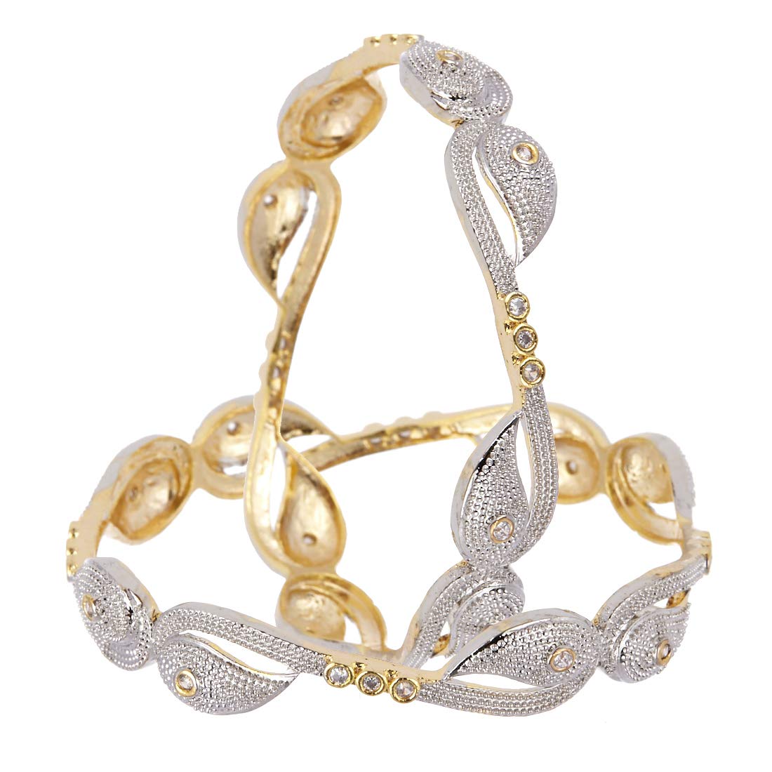 Gold-Polished Alloy Heart Shape American Diamond Studded Bangle Set - The Pari 