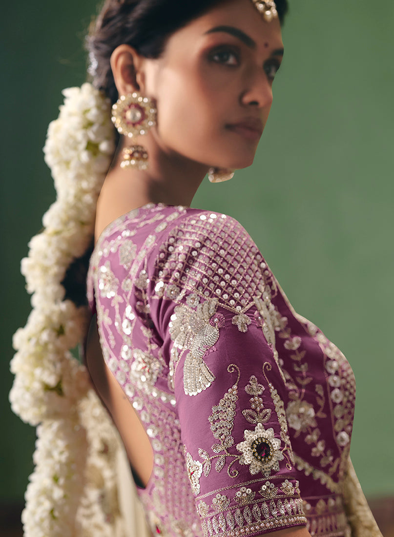 Monjolika Fashion Cream Fancy Fabric Embroidered Saree