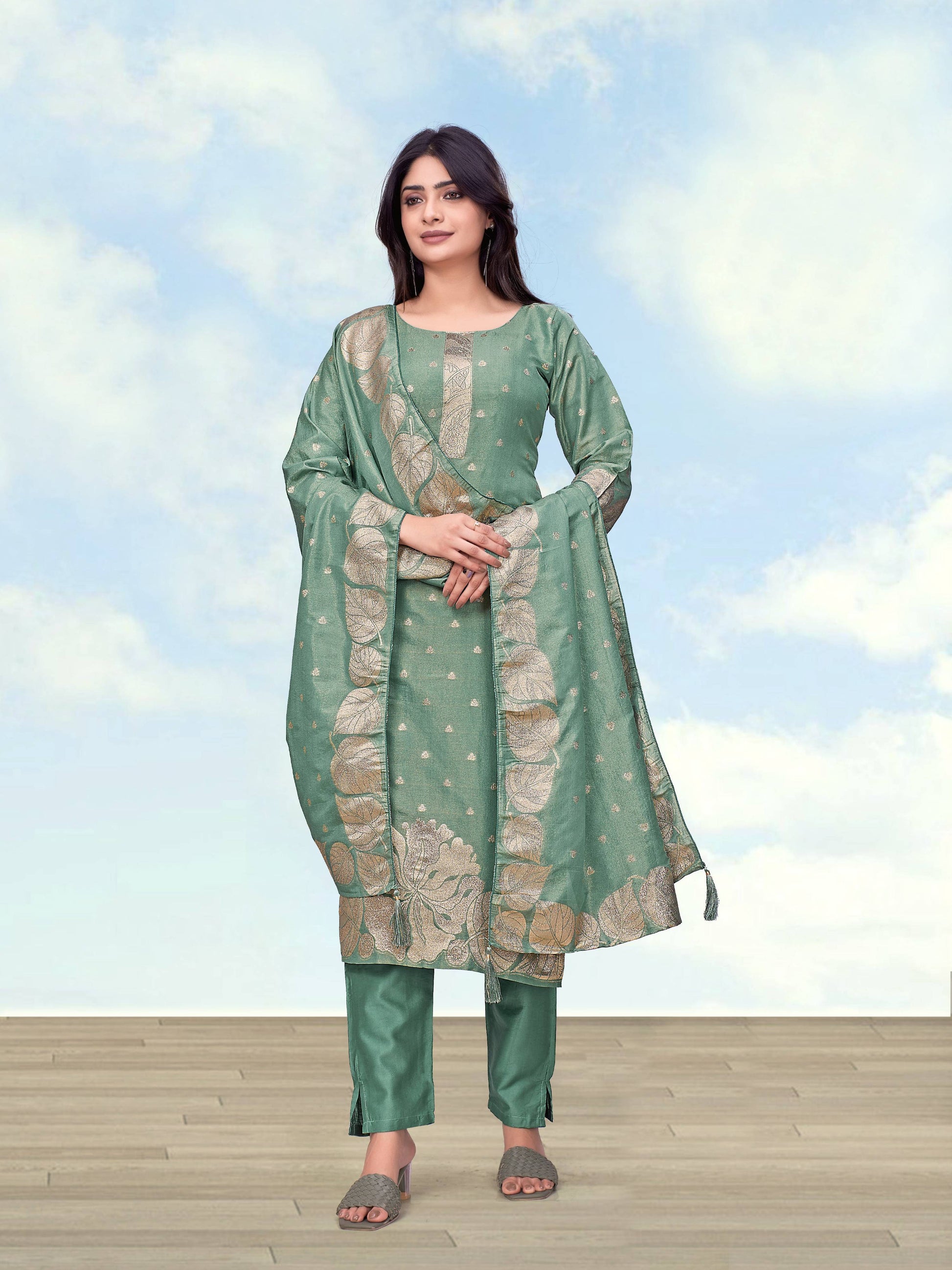 Monjolika Fashion Sea Green Simar Dyeable Print Straight Kurti Set