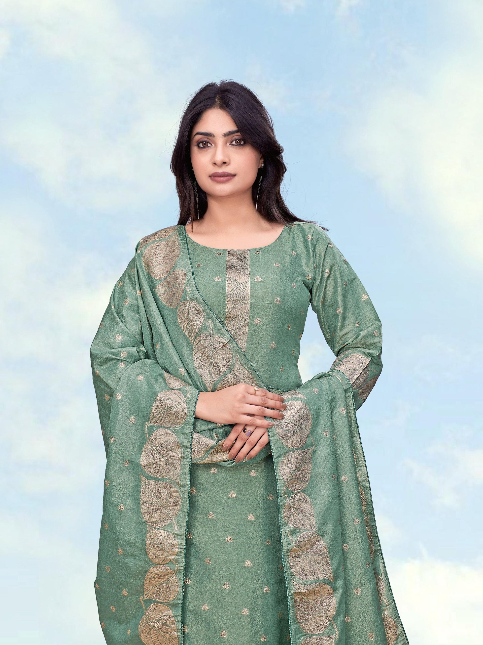 Monjolika Fashion Sea Green Simar Dyeable Print Straight Kurti Set