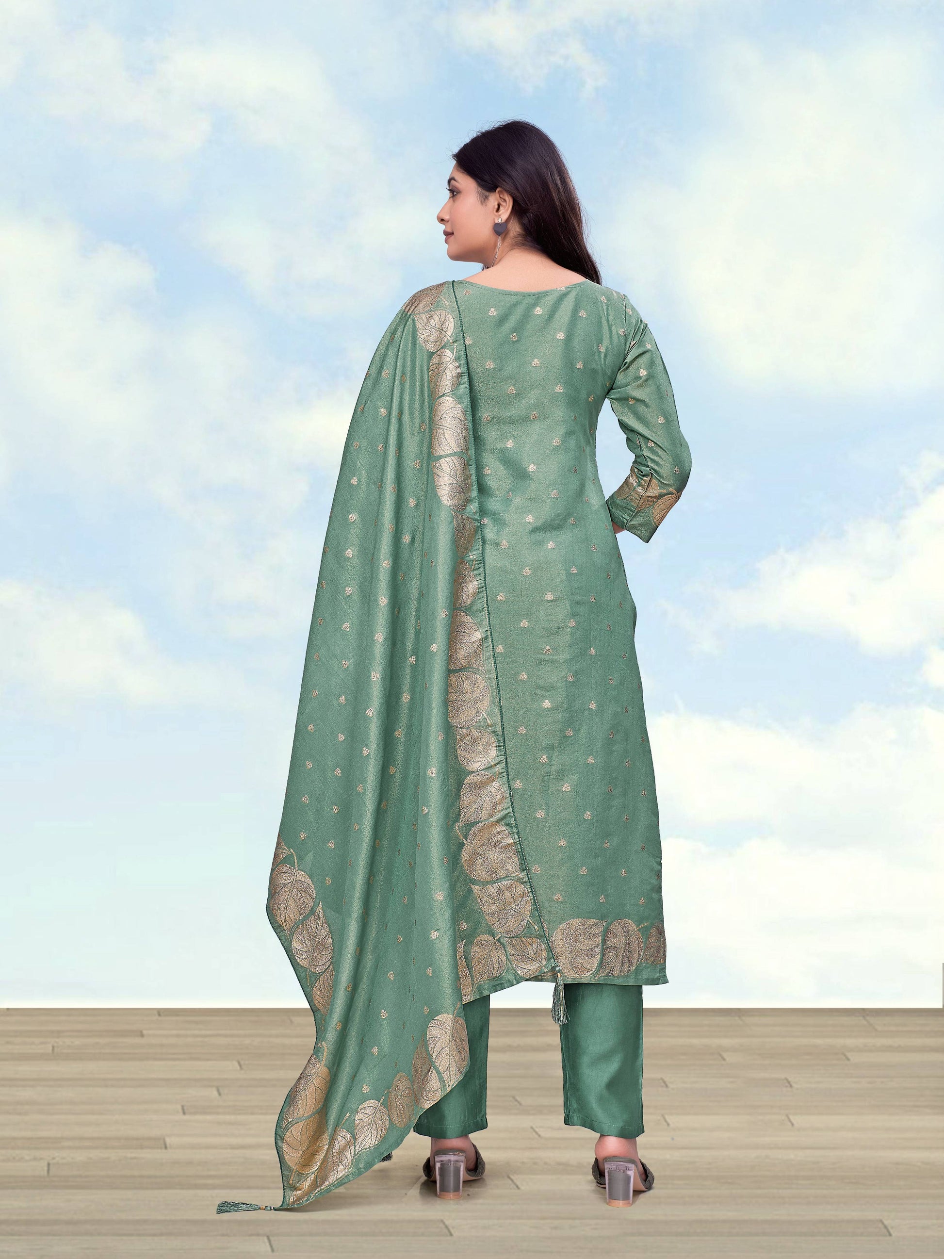 Monjolika Fashion Sea Green Simar Dyeable Print Straight Kurti Set
