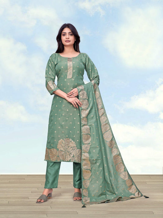 Monjolika Fashion Sea Green Simar Dyeable Print Straight Kurti Set