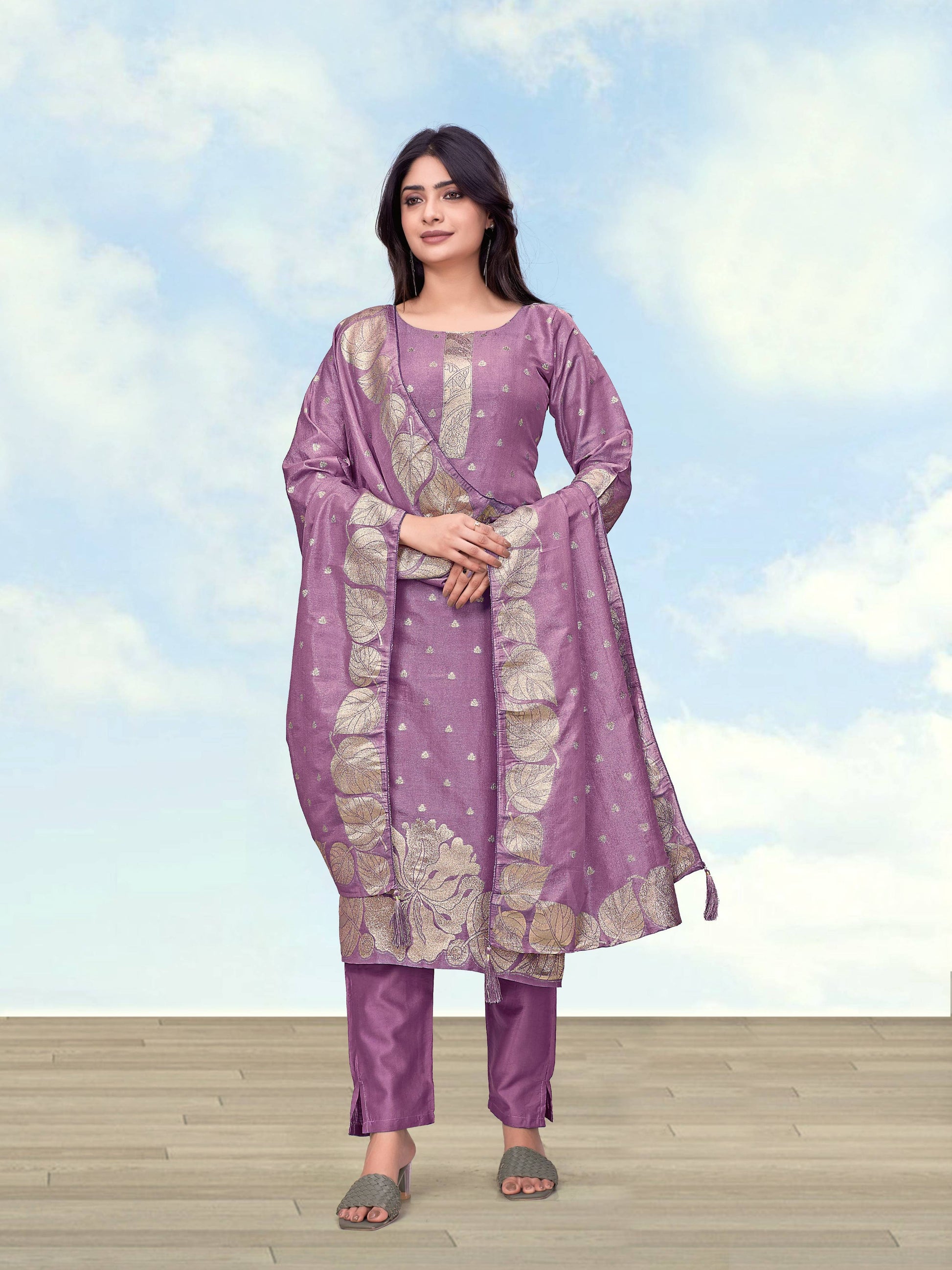 Monjolika Fashion Lavender Simar Dyeable Print Straight Kurti Set