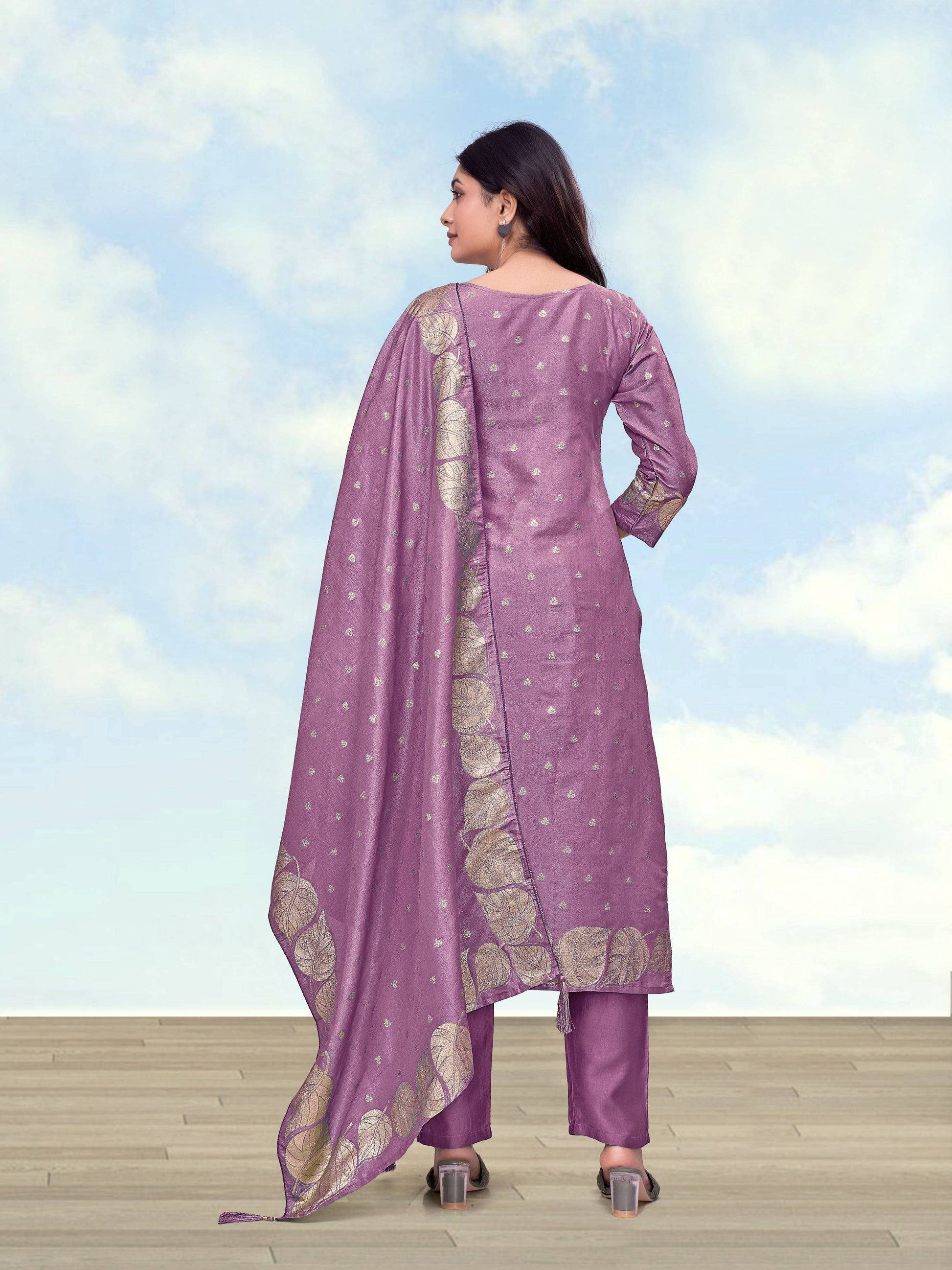 Monjolika Fashion Lavender Simar Dyeable Print Straight Kurti Set