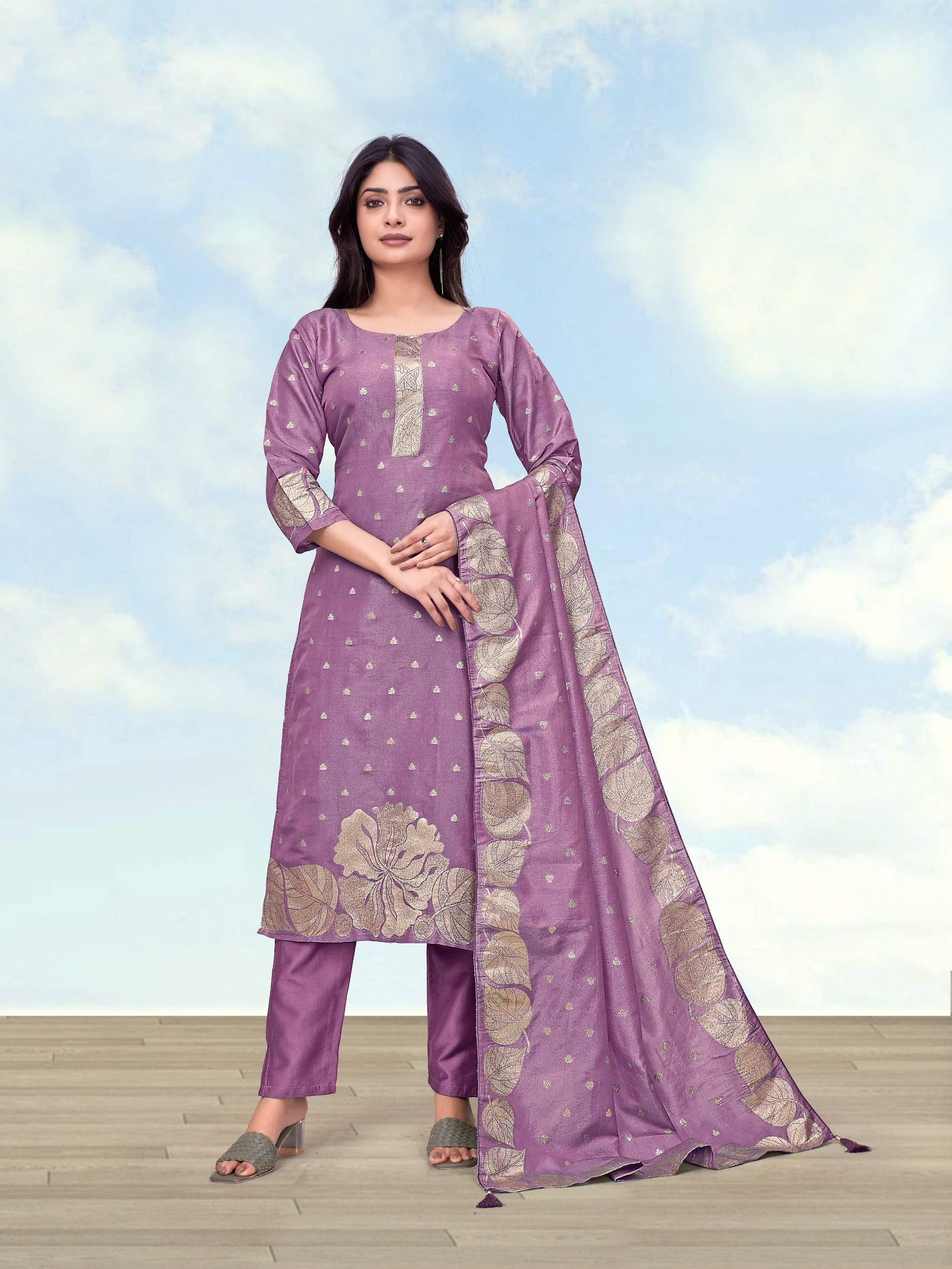 Monjolika Fashion Lavender Simar Dyeable Print Straight Kurti Set
