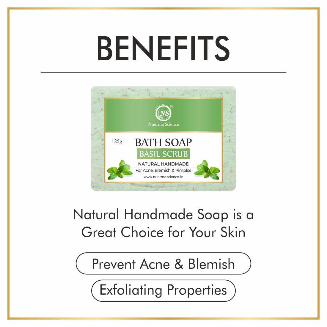 Nuerma Science Basil Scrub Bath Soap | For Acne, Blemishes & Pimples Control 
