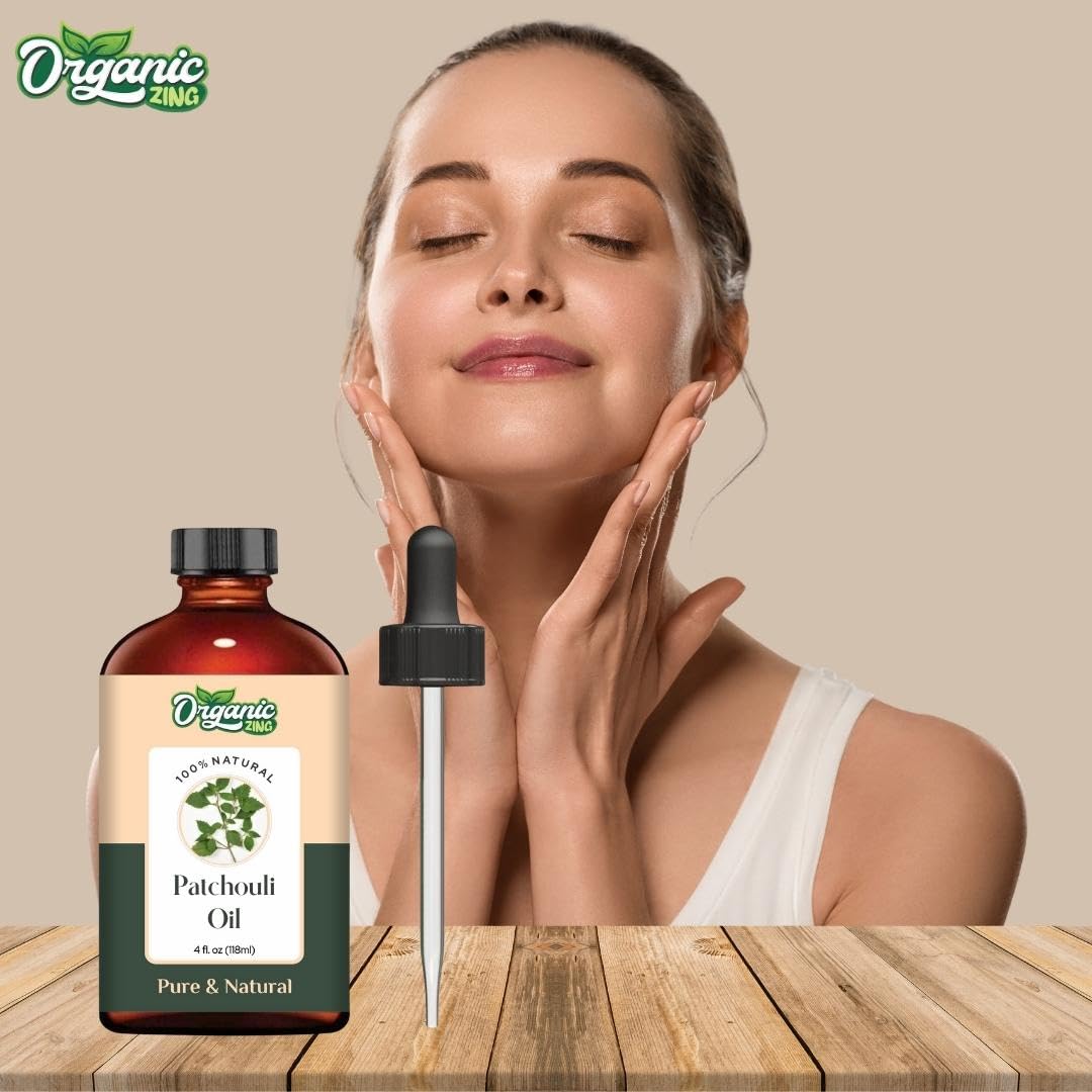Organic Zing Patchouli Oil Pure & Natural for Skin, Face, Hair Care, Aromatherapy, Diffuser, Conditioner