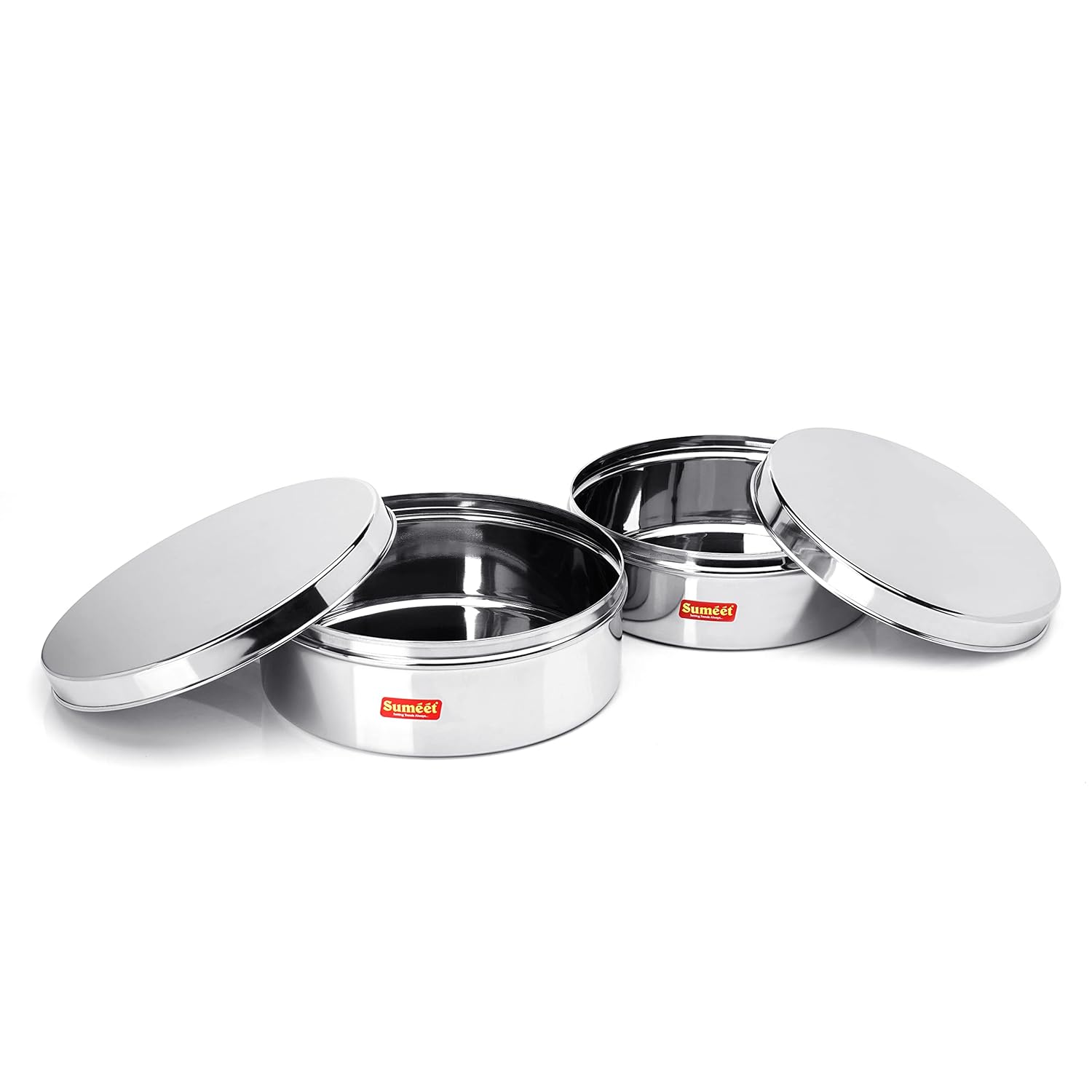 Sumeet Stainless Steel Flat Canisters/Storage Containers Set Of 2Pcs (1.2Ltr,1.5Ltr)